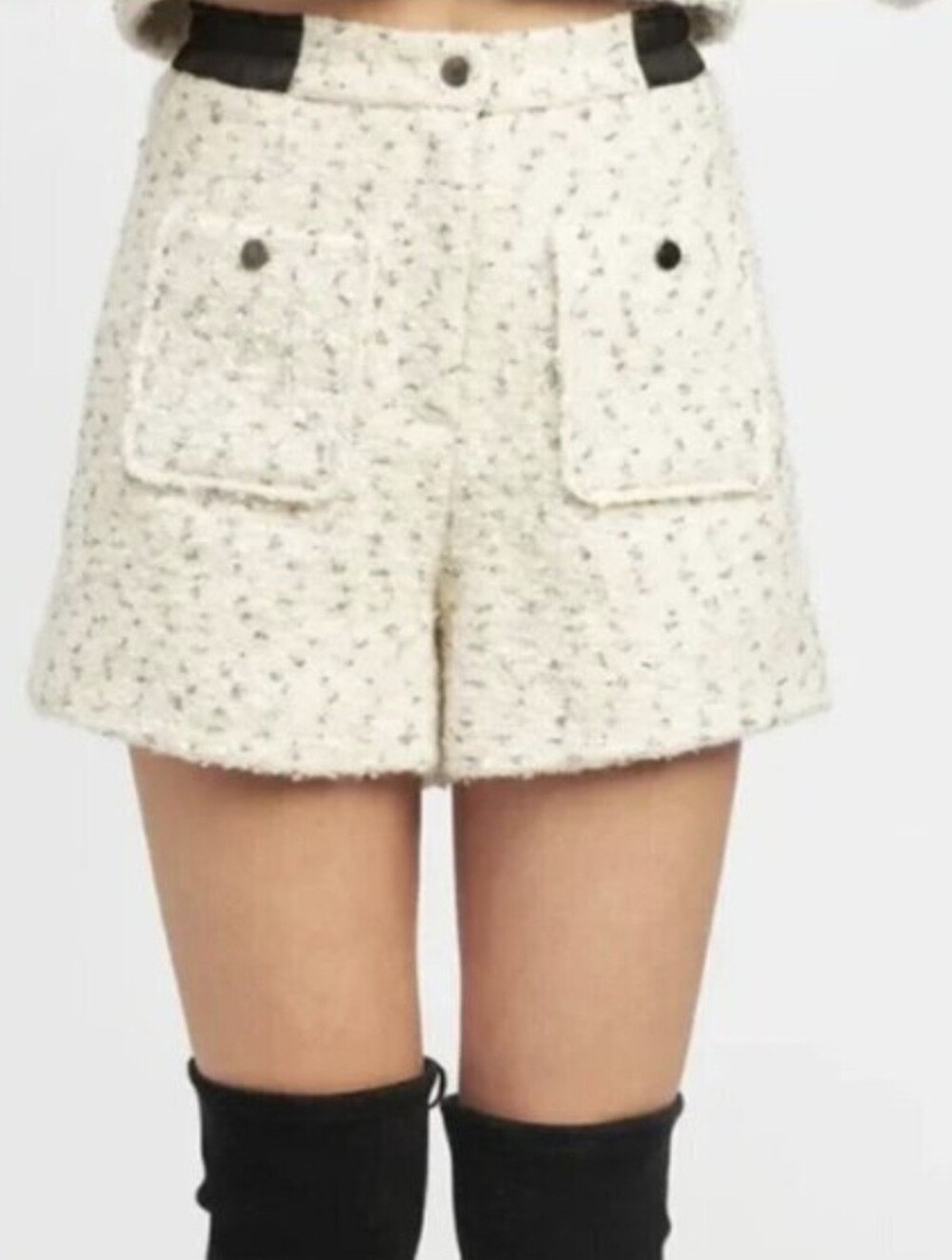 En Saison Cream Tweed High-Waist Shorts with Black Waistband.  NWOT
